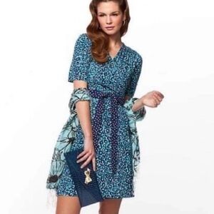 Lilly Pulitzer ADALIE Blue Leopard Wrap Knit Midi Dress Sz M Mobwife Preppy